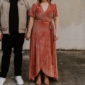 Andi Ribbed Velvet Wrap Dress | Cherry Blossom